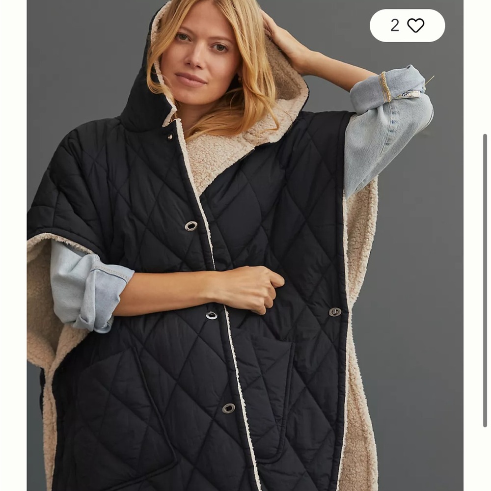 Anthropologie Black Quilted Cape with Sherpa Lining